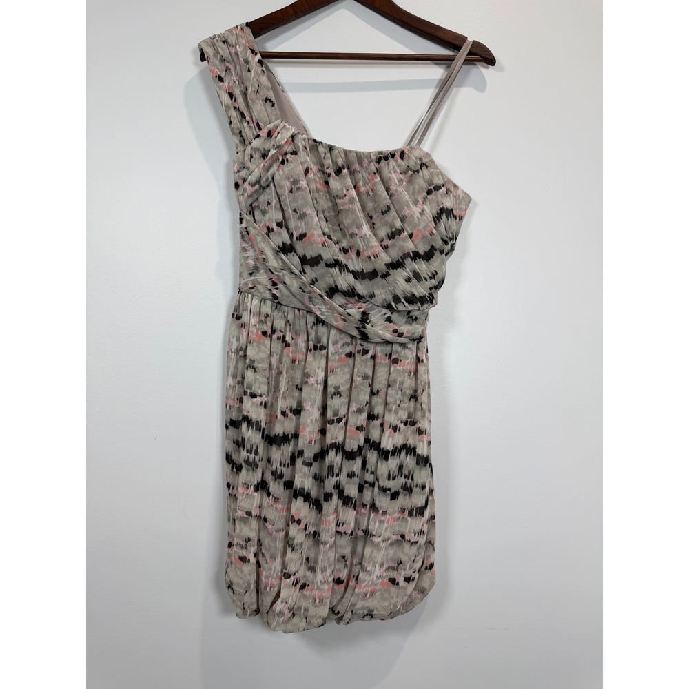 BCBGeneration One Shoulder Bubble Hem‎ Dress Grey Pink Abstract Print Size 6